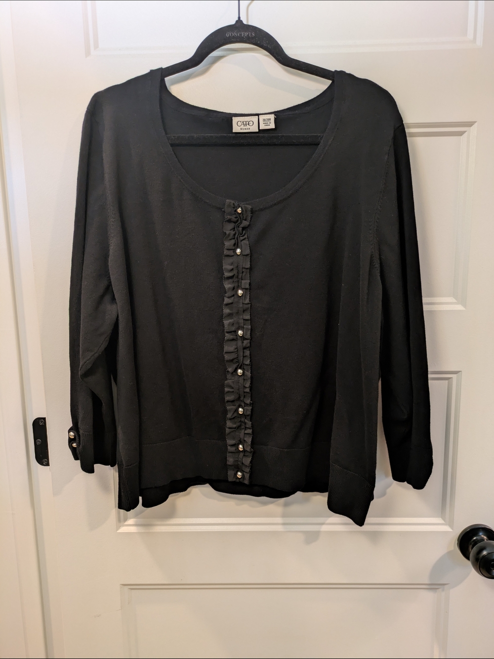 Cato Black Ruffle-Front Knit Cardigan